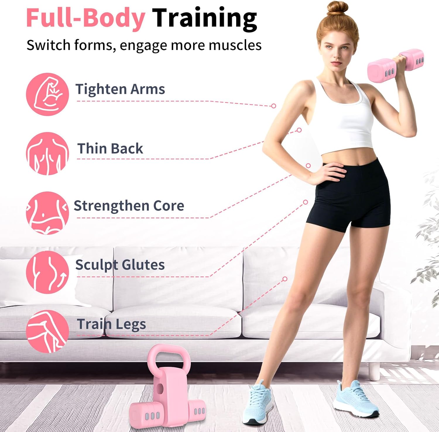 Hezeyferg 2-in-1 Adjustable Dumbbells Set, 4 Levels Weight Dumbbells Set for Women Men, Each 2.2/3.3/4.4/5.5lb Hand Weights with Kettlebell Form for Home Gym Exercise Training - Image 5