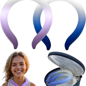 2 Pack Neck Cooling Tube with Insulated Bag - Reusable Ice Ring Neck Cooler Indoor Outdoor - Wearable Cooling Wrap - Relief for Summer and Hot Flashes - Ice Ring Freezes Under 64℉(Purple+Blue)