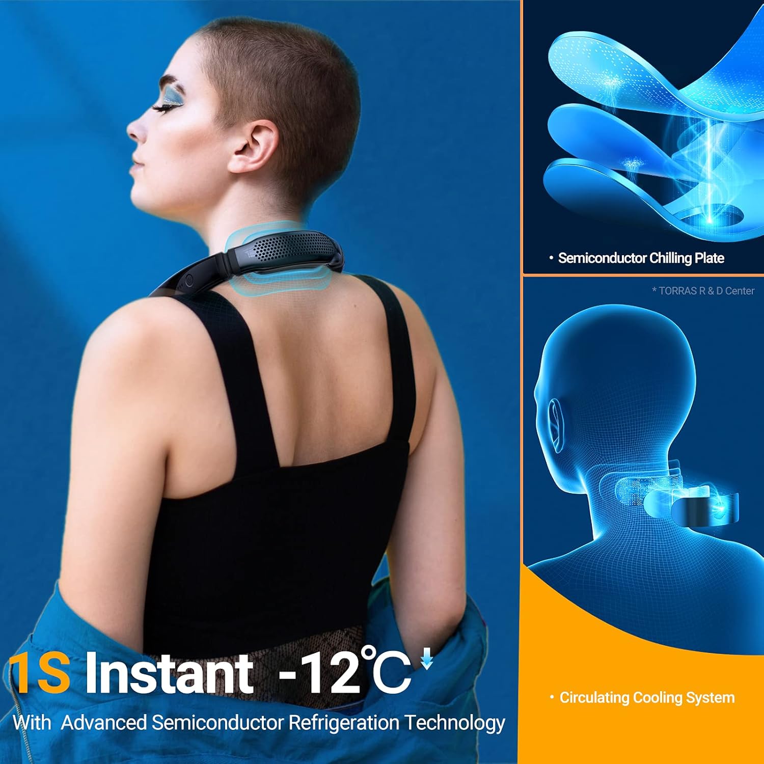 TORRAS Coolify Portable Neck Fan Air Conditioner, Rechargeable Hands Free Semiconductor Cooling Bladeless Fan, Leafless Mini USB for Outdoor/Home/Office, 3 Speeds, Brilliant Black - Image 2