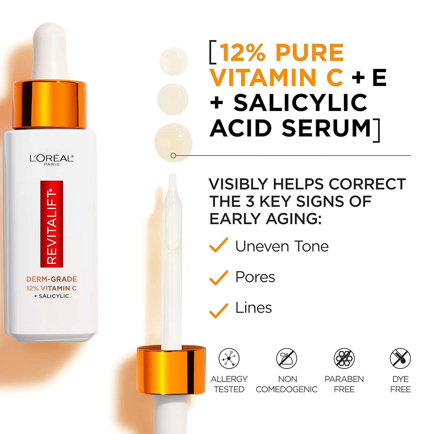 L'Oreal Paris Revitalift 12% Pure Vitamin C Serum, Brightening Serum For Face with Vitamin E, Salicylic Acid, 1 oz + Moisturizer Sample - Image 3