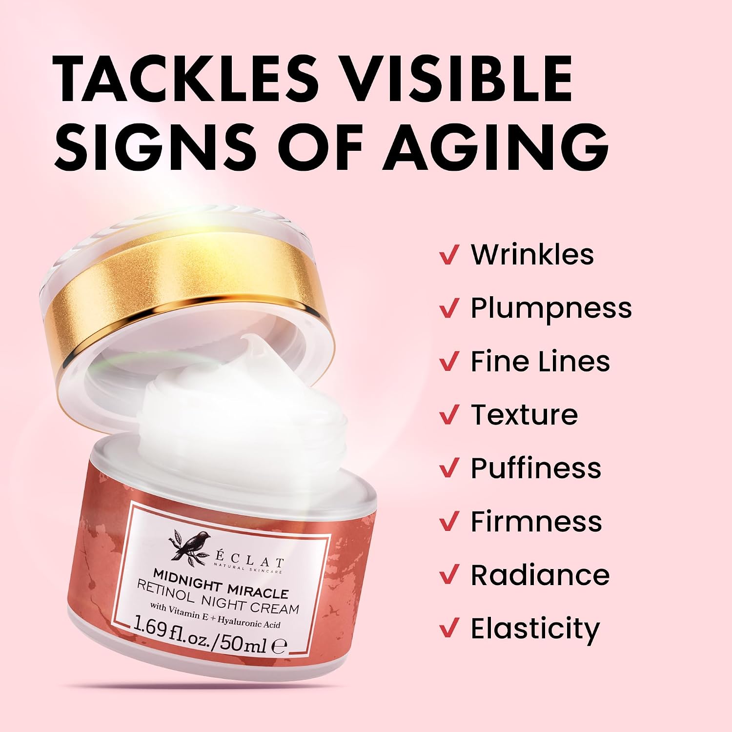 Eclat Skincare Retinol Night Cream – Renewing Retinol Cream for Face with Hyaluronic Acid – Anti Aging to Smooth Wrinkles & Fine Lines - Firming & Hydrating Face Moisturizer for Women & Men 50 ml - Image 4