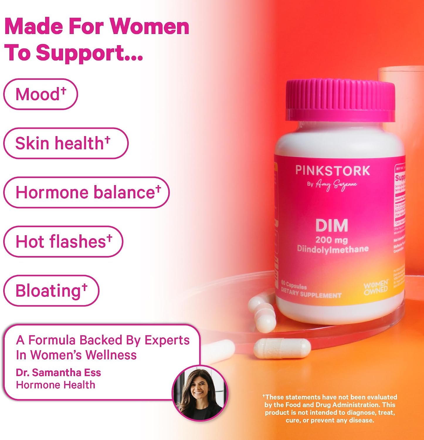 Pink Stork DIM Supplement for Women - Estrogen and Hormone Balance for Menopause, Perimenopause & PMS - DIM 200 mg Plus BioPerine for Mood Support - 60 Day Supply - Image 3