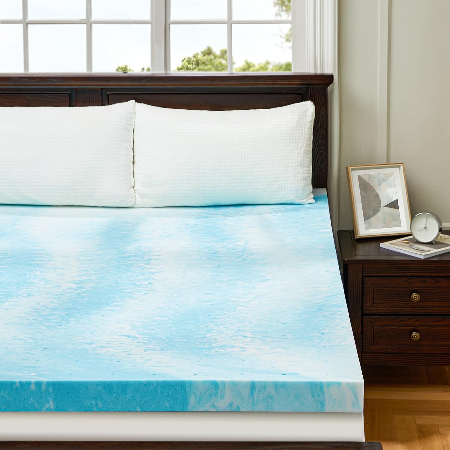 PERLECARE 3 Inch Queen Memory Foam Mattress Topper, Cooling Gel Infused Mattress Pad, Ventilated Bed Topper for Pressure Relief, Made with CertiPUR-US® Certified Foam, Blue - Image 8