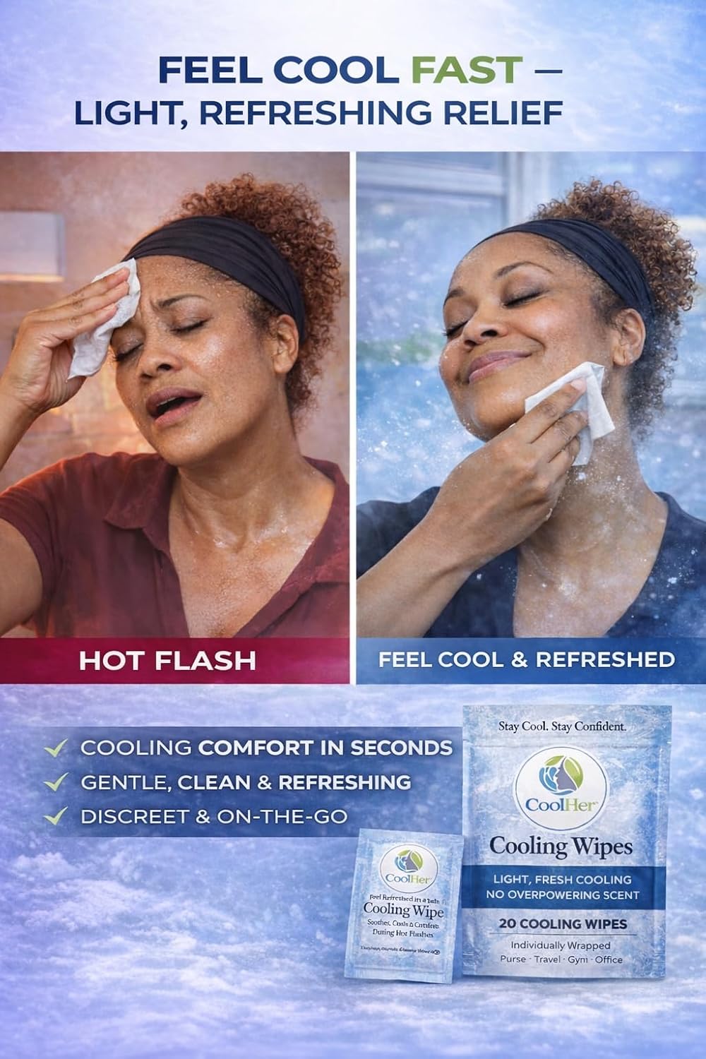 Cooling Wipes for Hot Flashes – Gentle Cooling, Not Overpowering – Menopause Support Wipes for Women – Individually Wrapped, On-the-Go – 20 Count - Image 4