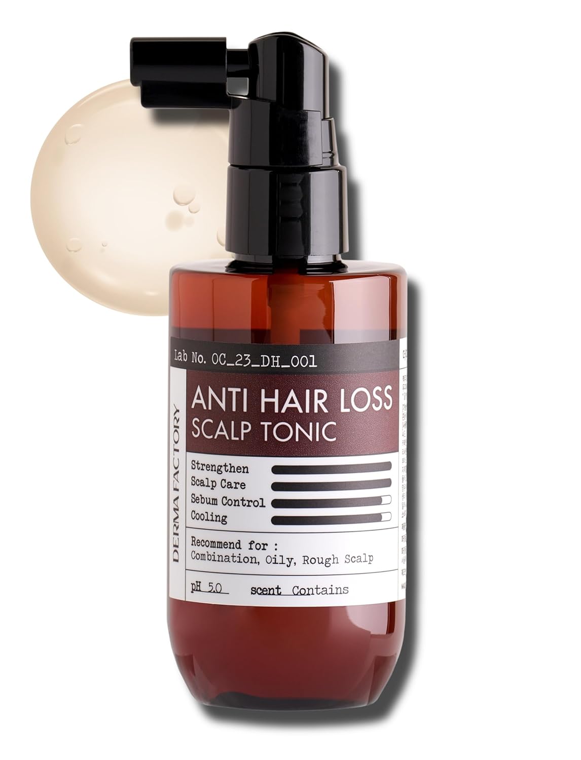DermaFactory Scalp Treatment Tonic 3.3 Fl Oz Revitalize Thinning Hair Sebum Control Root Enhancer Scalp Instant Cooling & Nourishing Spray w/Brewer's Yeast 57% Caffeine No Sulfate Silicone Paraben