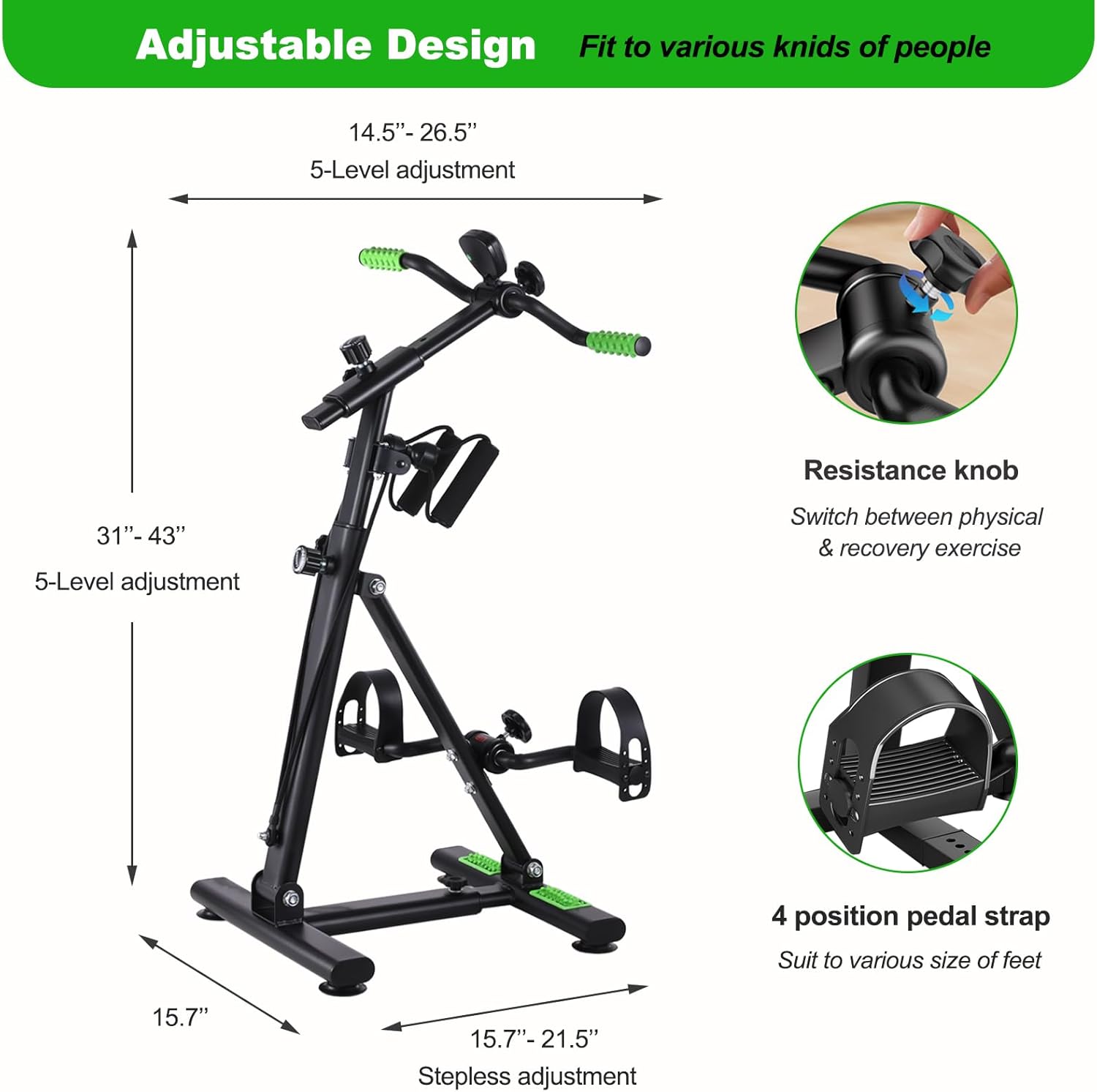 Pedal Exerciser Bike for Seniors, Arm Leg Hand and Knee Elderly Exercise Equipment, Sitting Home Exercise Machine for Total Body, Upper and Lower Limb Physical Therapy Trainer - Image 4