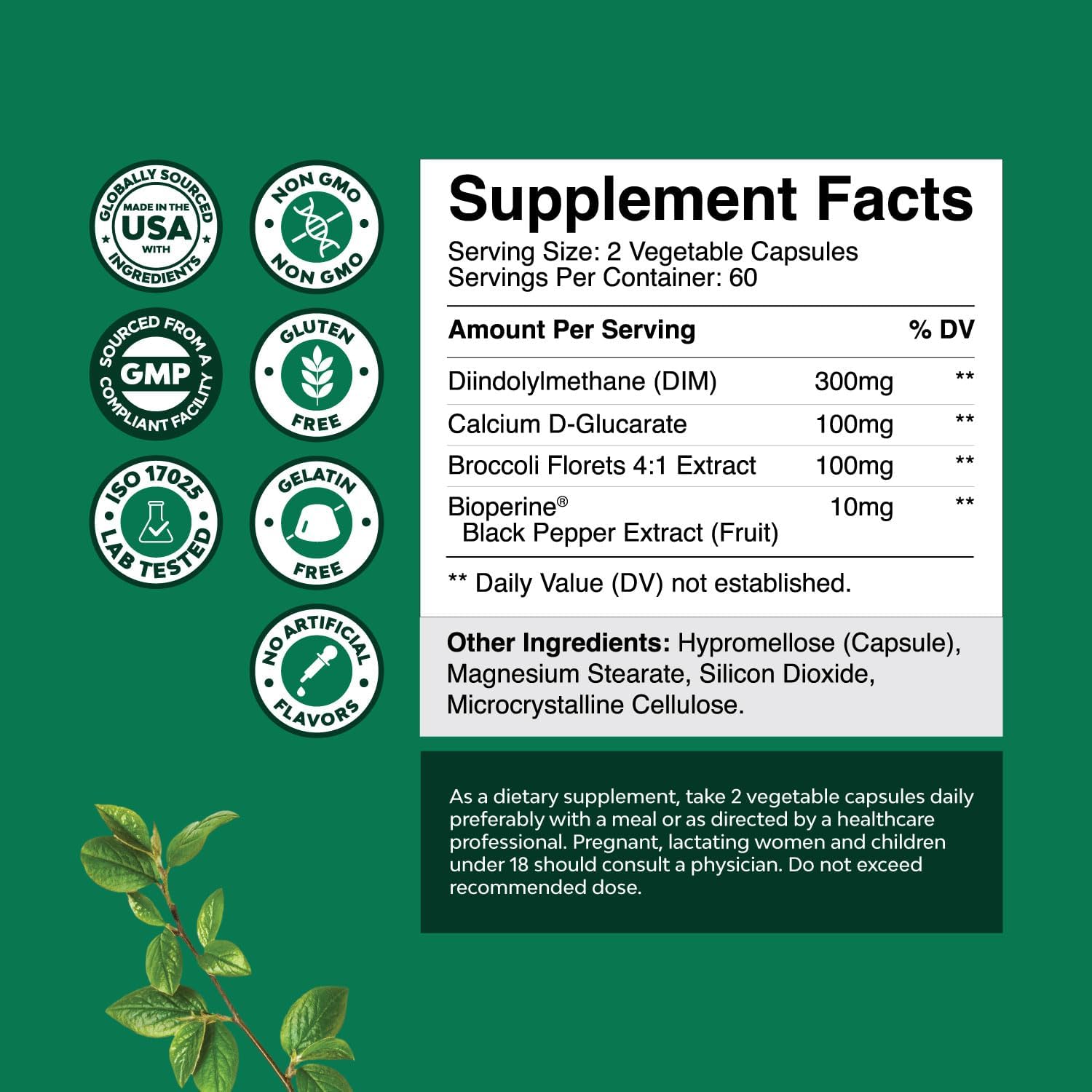 Extra Strength DIM Supplement for Men & Women - DIM + Bioperine Complex for Hormone Balance - Diindolylmethane with Calcium D-Glucarate & Broccoli Florets for Radiant Skin & Mood Support - 120 Count - Image 3