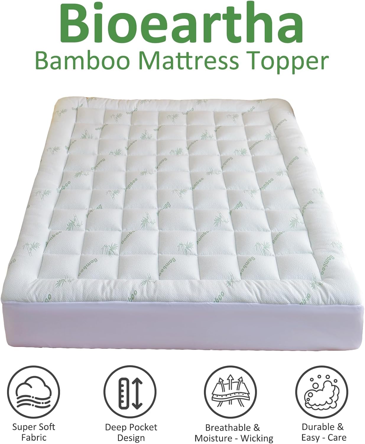 Cooling Mattress Topper Queen – Extra Soft Pillow Top Mattress Pad, Breathable Viscose Made from Bamboo Mattress Protector for Back Pain Relief, Deep Pocket Cover Fits 8–21 Inch - Image 5