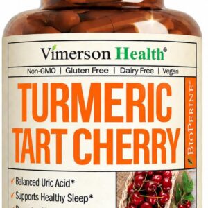 Tart Cherry Capsules – 4-in-1 Turmeric Tart Cherry Supplement for Uric Acid Balance & Joint Health – 10:1 Tart Cherry Extract Capsules with Celery Seed, Turmeric Curcumin & Black Pepper – 60 Count