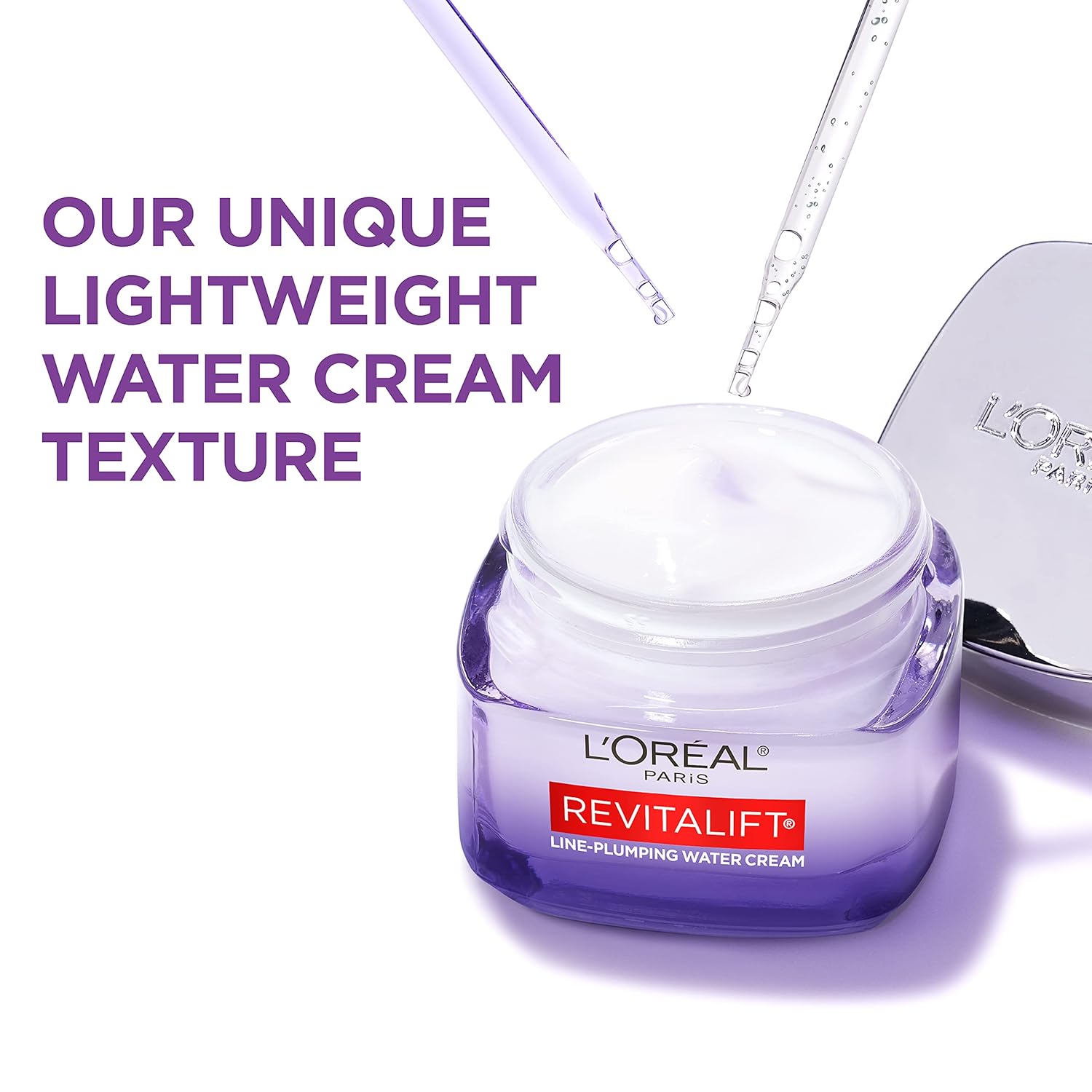 L'Oreal Paris Revitalift Moisturizer, Hyaluronic Acid Water Cream with Ceramides, Deeply Hydrating, Fragrance Free 1.7 oz + Serum Sample - Image 4