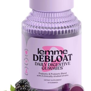 Lemme Debloat - Digestive & Gut Health Gummies with 2 Clinically Studied Probiotics & Prebiotic, Vegetarian, Gluten Free, Non GMO, BlackBerry Flavor (60 Count)