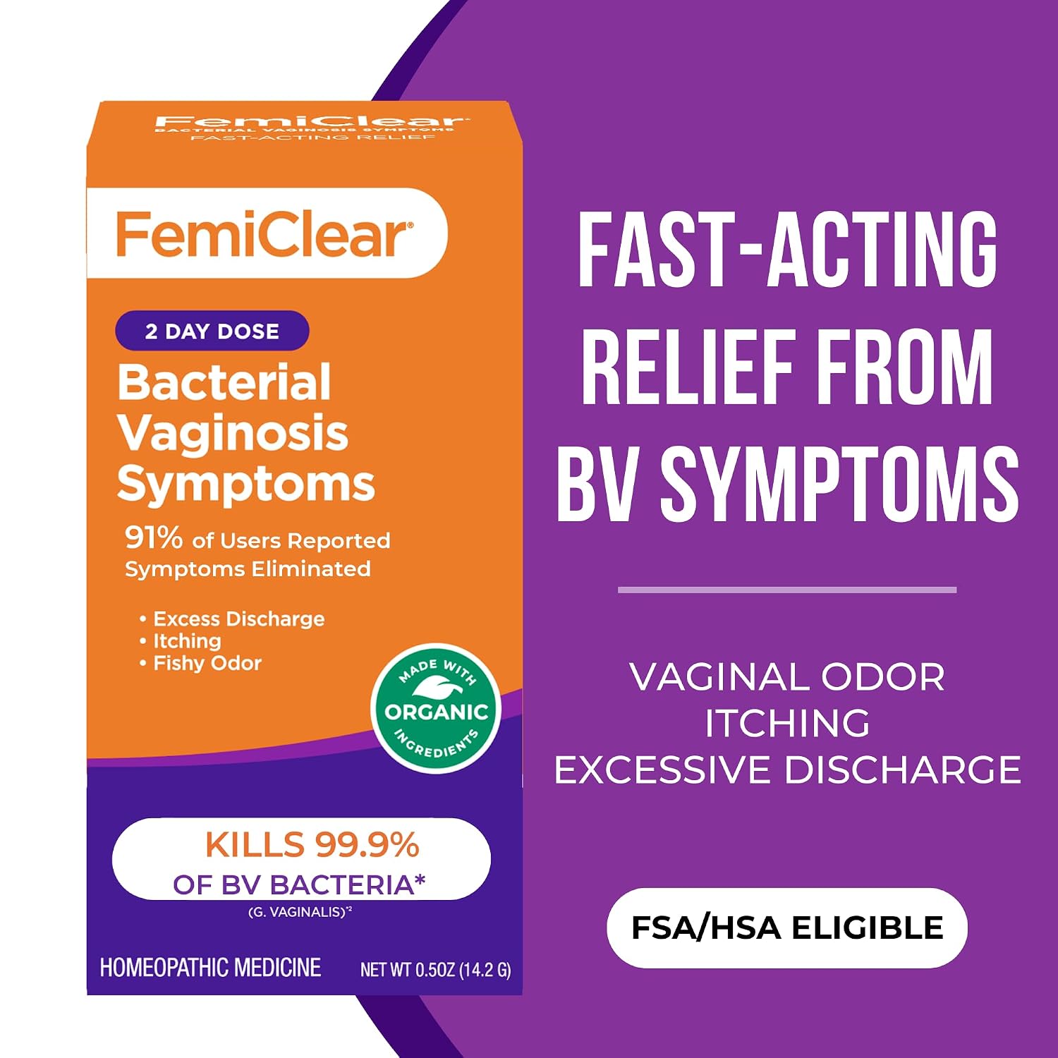 FemiClear Bacterial Vaginosis Symptoms Ointment, 2-Day Dose, 0.5 Oz, Fast-Acting Vaginal Relief for Odor, Itching & Discharge, Supports pH Balance & Vaginal Health, All-Natural & Organic Ingredients - Image 2