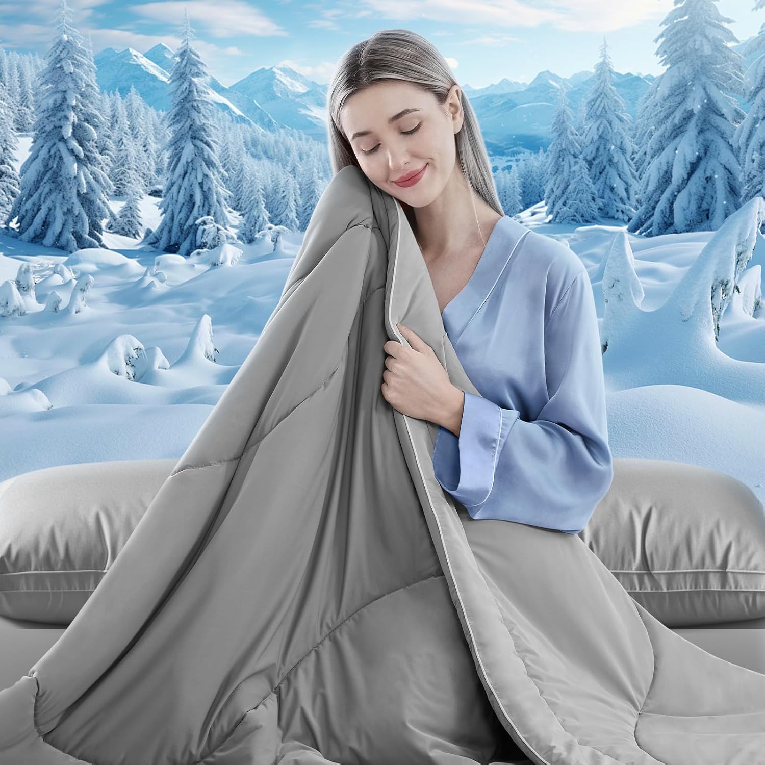 Cooling Comforter Queen Size, Double-Sided Cooling Blanket for Hot Sleepers & Night Sweats, Arc-Chill Q-Max > 0.4 Breathable Ice Blanket, Lightweight Cold Comforter (80''x90'', Light Grey) - Image 5