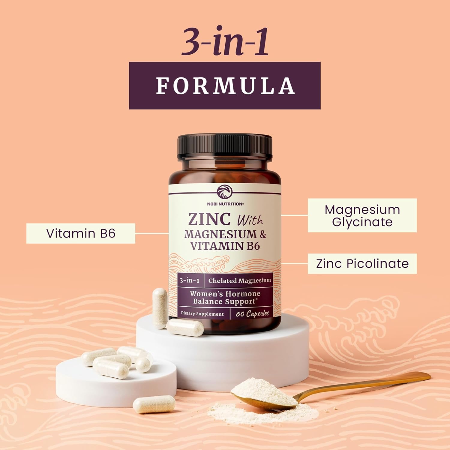 Zinc and Magnesium Supplement with Vitamin B6 | Women’s Hormone Balance, Menstrual Cycle & Immune Support | High Absorption Chelated Magnesium Glycinate with Zinc Picolinate and VIT B6 | 60 Ct - Image 3