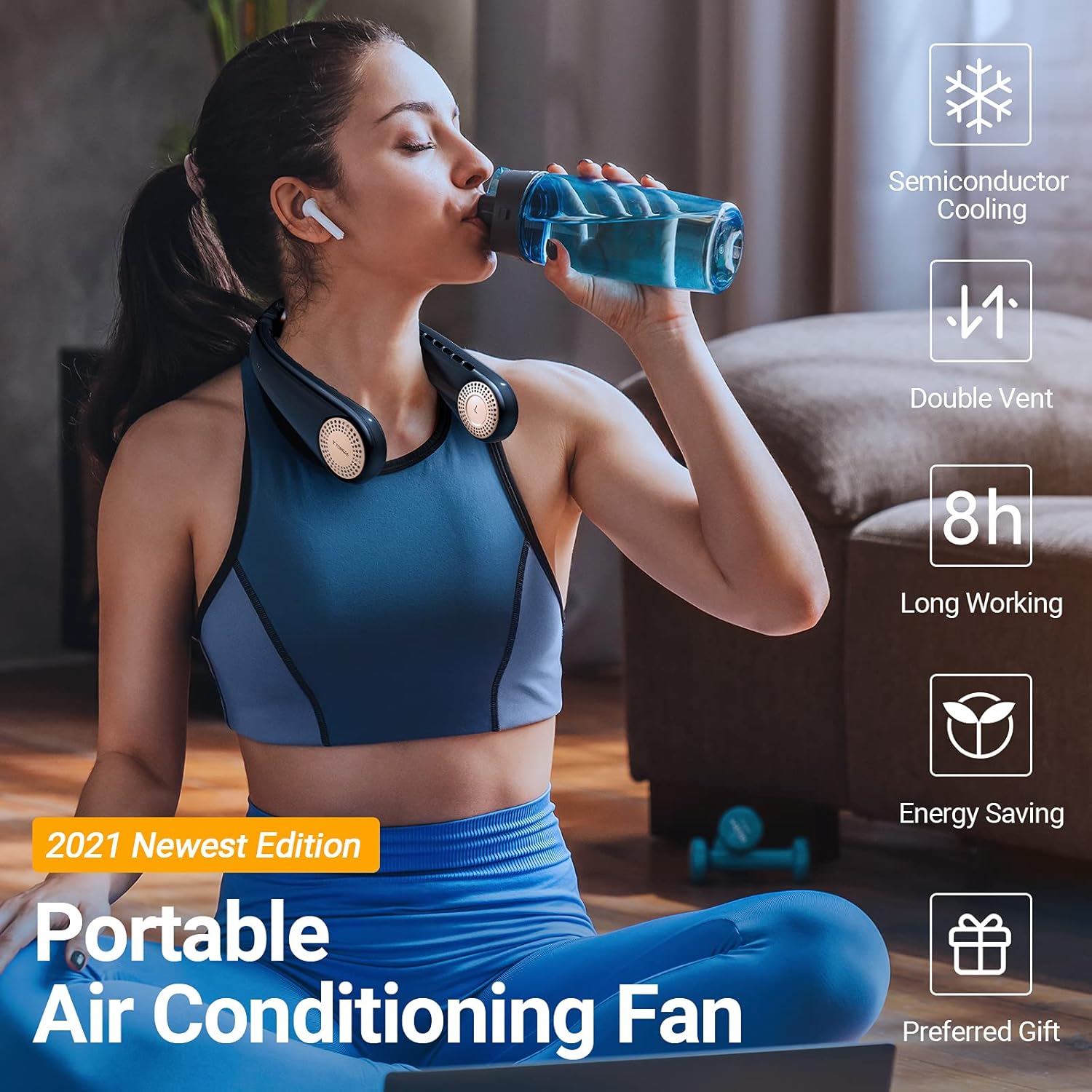 TORRAS Coolify Portable Neck Fan Air Conditioner, Rechargeable Hands Free Semiconductor Cooling Bladeless Fan, Leafless Mini USB for Outdoor/Home/Office, 3 Speeds, Brilliant Black - Image 3