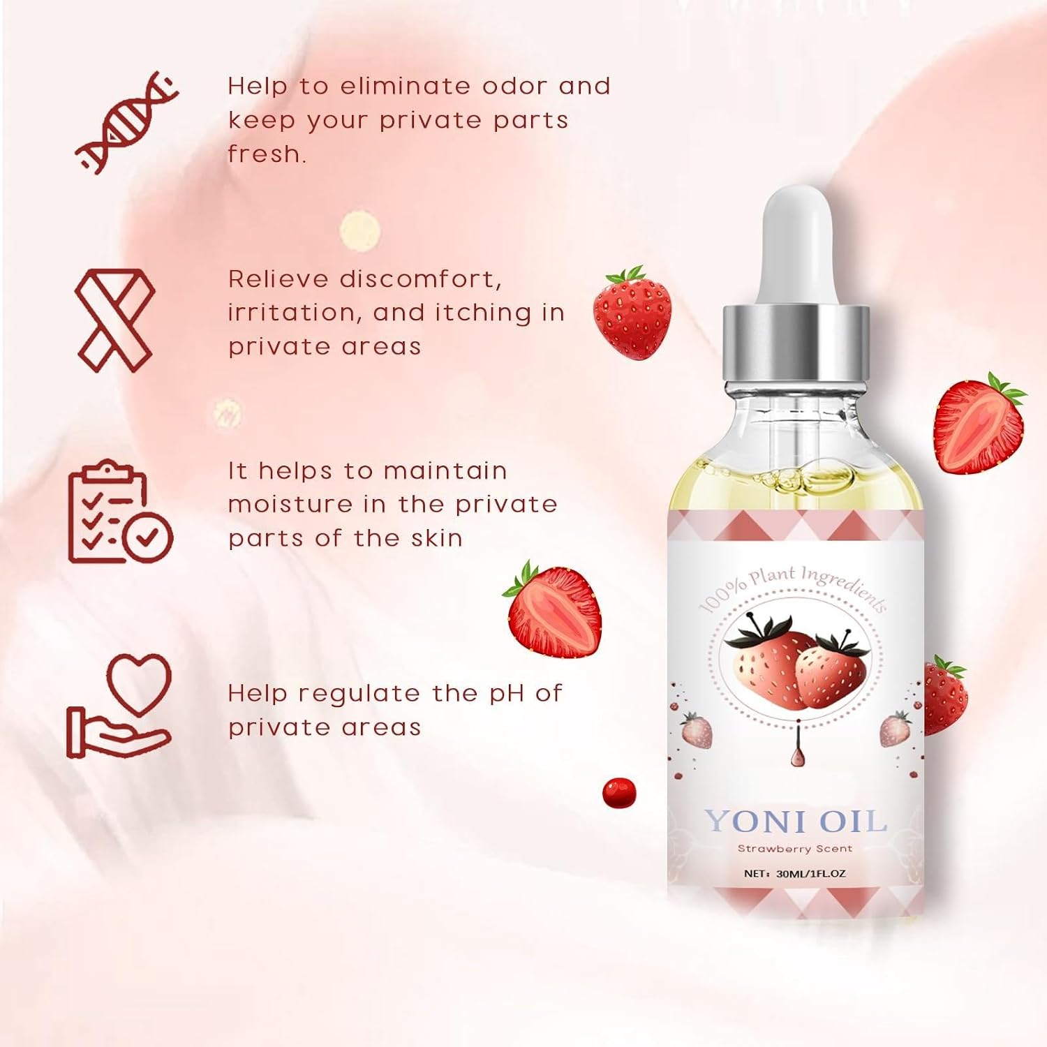 Women Body Oil - Natural Odor Relief & Itching Solution with Vitamin E, Strawberry Extract - pH Balancing Feminine Oil, Moisturizing & Soothing Vaginal Health - Image 7