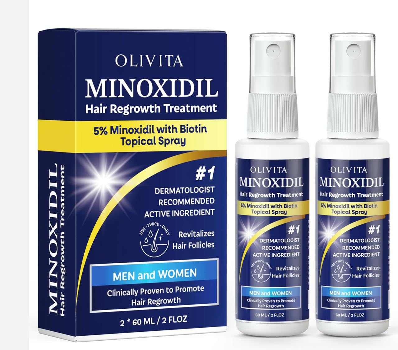 5% Minoxidil for Men and Women Hair Growth: Minoxidil Spray Hair Regrowth Treatment Serum with Biotin & Rosemary -Stop Hair Thinning and Hair Loss For Stronger Thicker Longer Hair 2 Pack