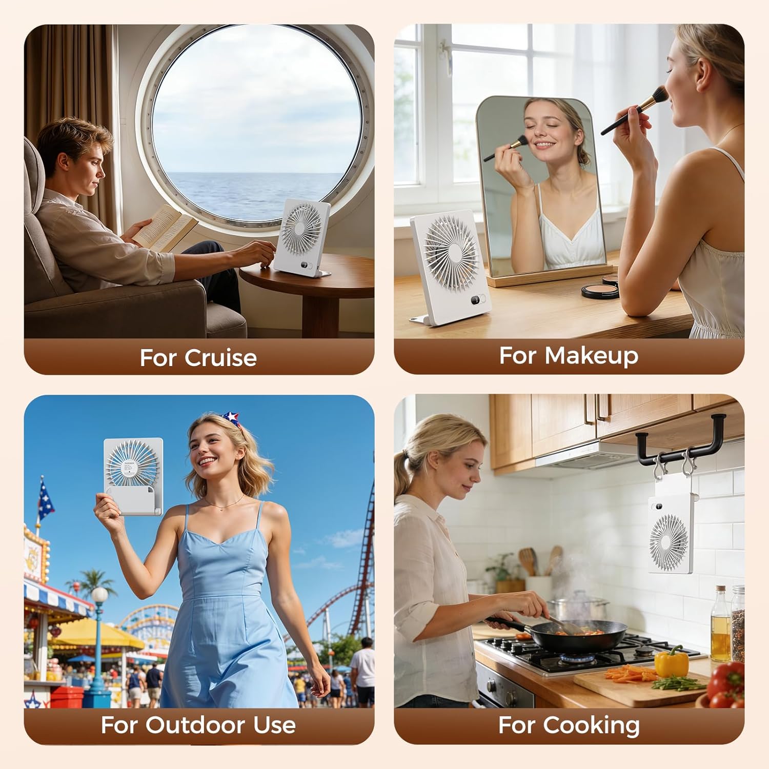 Zuvas Desk Fan Battery Operated Fan Rechargeable 180°Tilt Folding Personal Fan Ultra Quiet Small Portable 3 Speed Adjustable Strong Wind Fan For Office Bedroom Home Desktop Camping (White) - Image 7