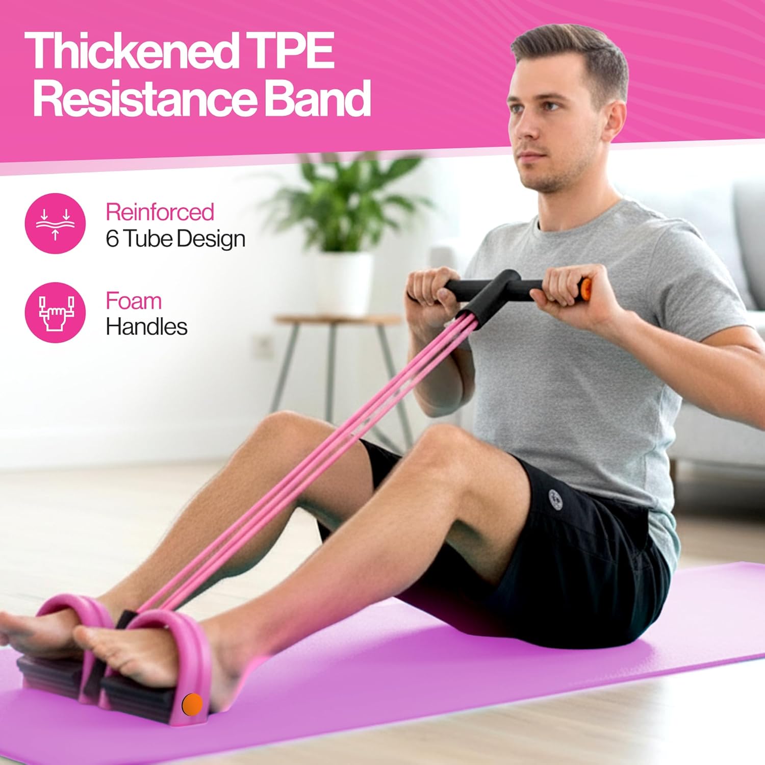 Pedal Resistance Band with Handle, 6 Tube Multifunction Foot Pedal Resistance Band, Arm & Waist Training Tummy Trimmer Ab Workout Equipment for Home Gym Men Women - Image 2