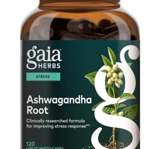 Gaia Herbs Ashwagandha Root - Stress Relief & Sleep Support Supplement - Supports Balanced Energy Levels & Positive Outlook* - 120 Vegan Liquid Phyto-Caps (60 Servings)