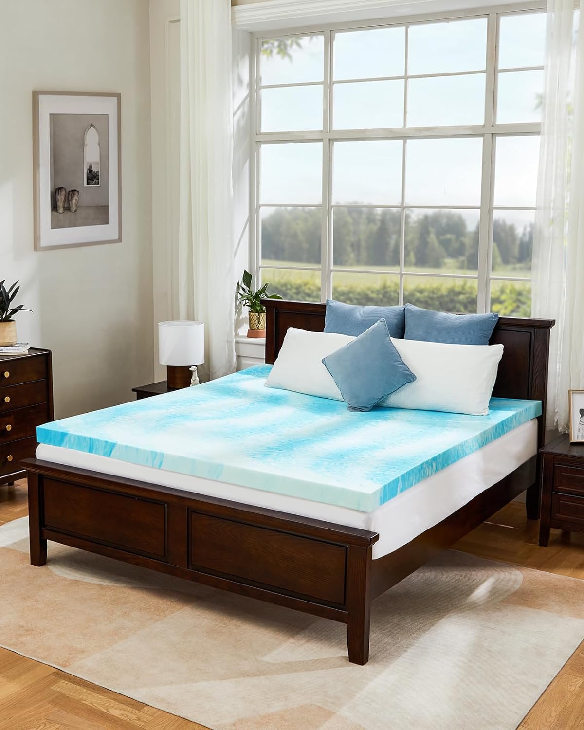 PERLECARE 3 Inch Queen Memory Foam Mattress Topper, Cooling Gel Infused Mattress Pad, Ventilated Bed Topper for Pressure Relief, Made with CertiPUR-US® Certified Foam, Blue - Image 7