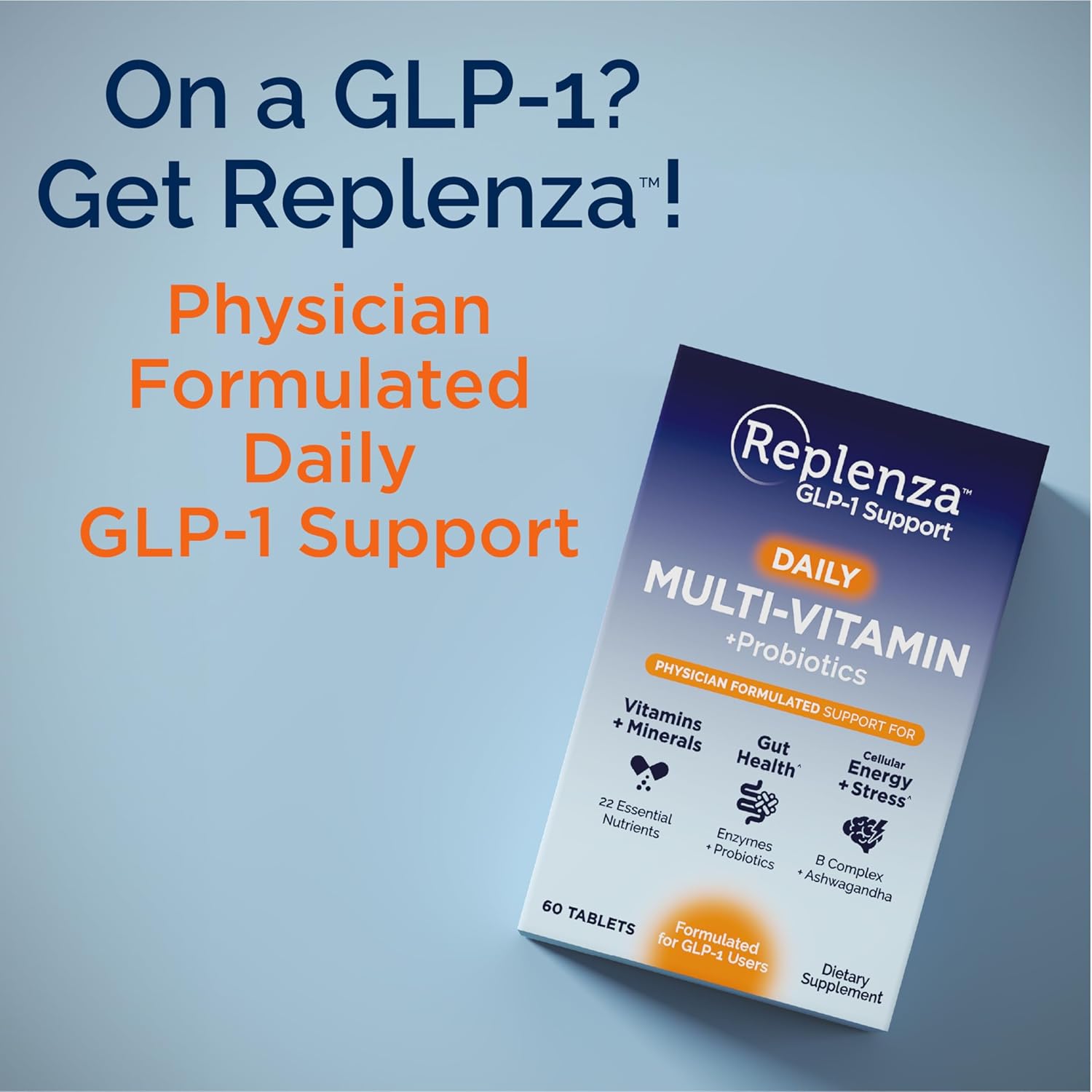 Replenza Daily GLP-1 Nutritional Support Supplement, Essential Vitamins and Minerals, Support for Gut Health, Stress and Cellular Energy – 60 Tablets - Image 5