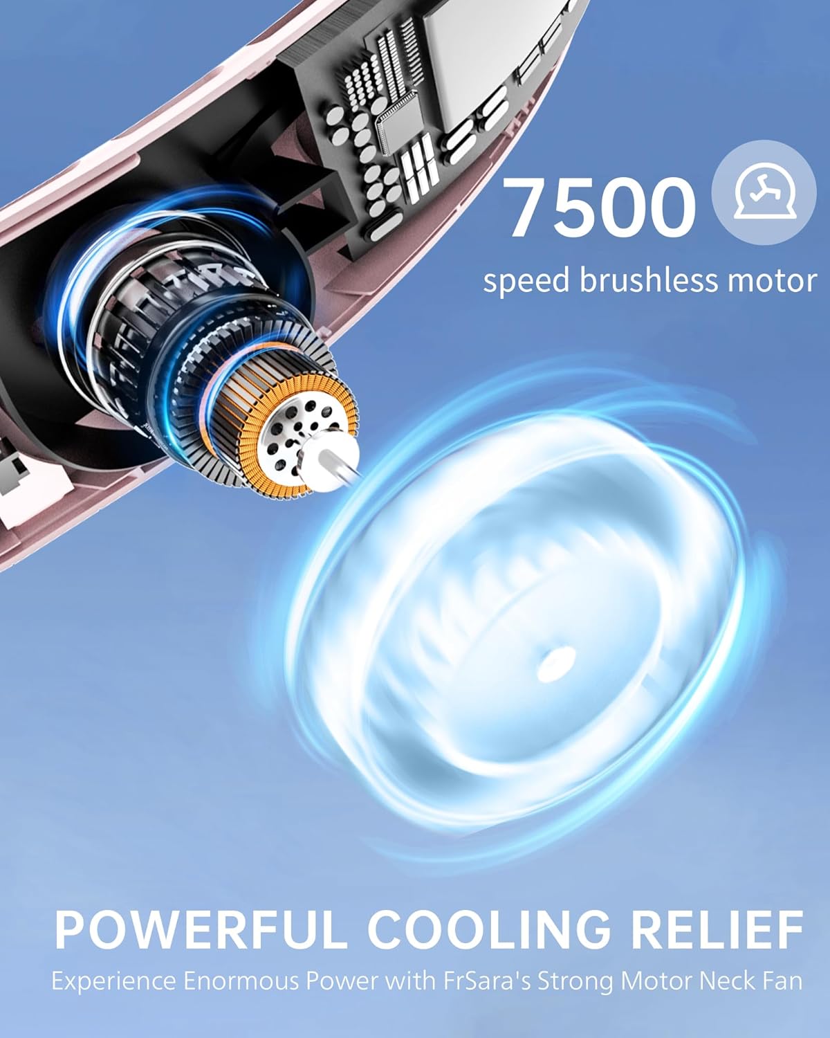 FrSara Rechargeable Neck Fan, Personal Fan with LED Display, 3 Speeds with 4000mAh Battery Powered, Supports USB TYPE-C, Portable, Ideal & Quiet for Women, Men Travel, Outdoor, Pink - Image 4