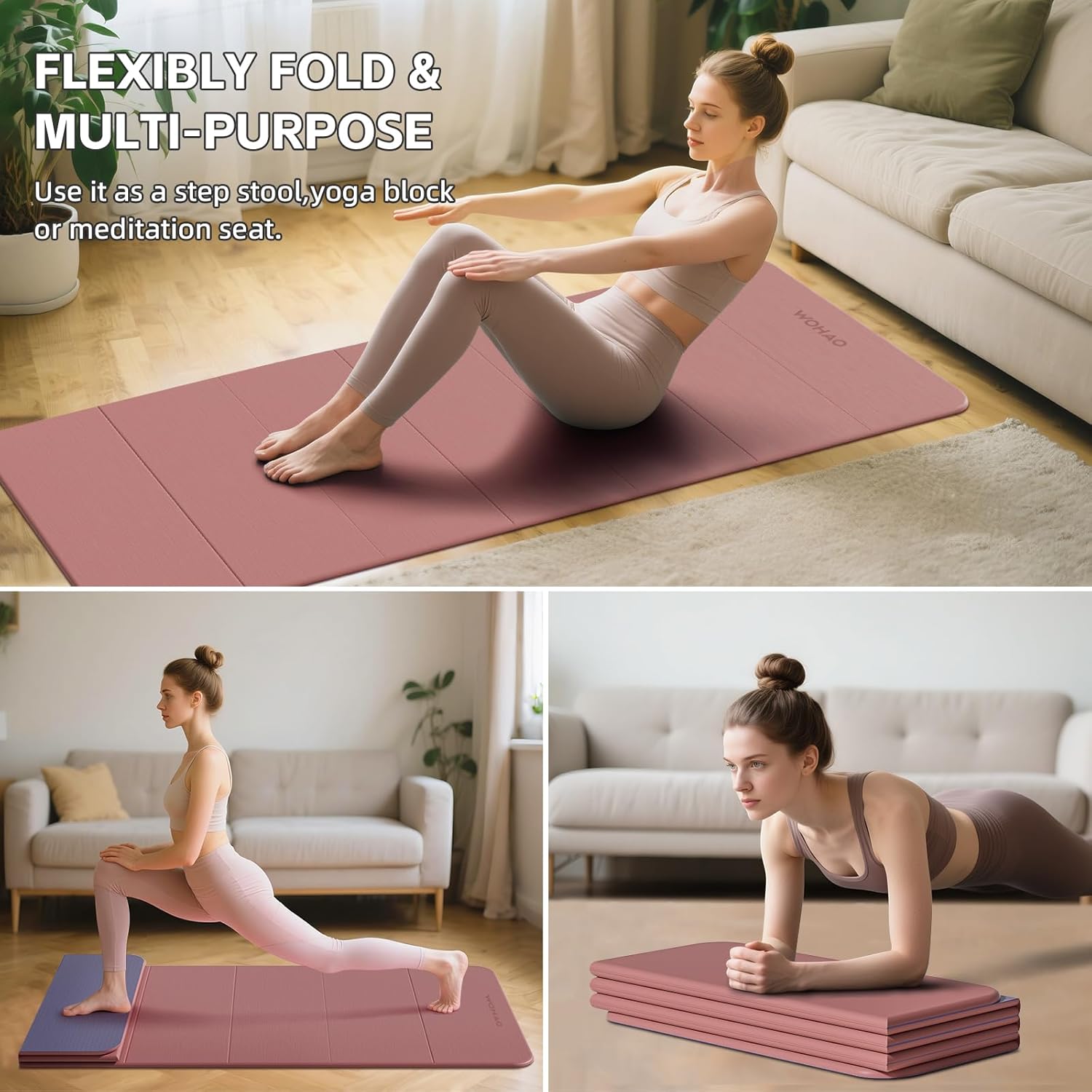7-Fold Yoga Mat 70"x24" - 1/2 Inch Thick Folding Exercise Mat, Compact Non-Slip TPE Mat for Travel, Storage, Yoga & Home Gym, Lightweight & Portable - Image 6