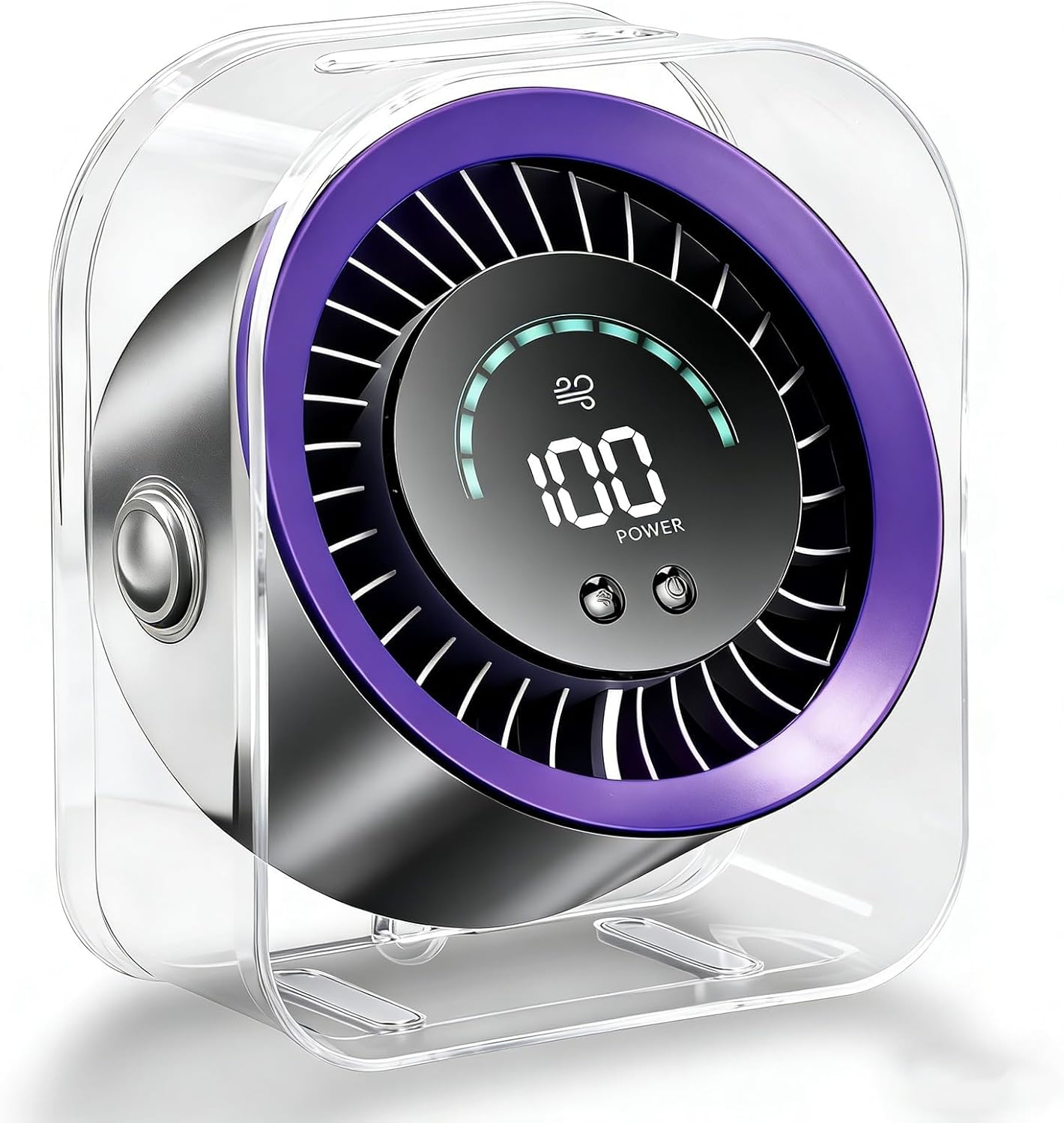 FOWSEEK Rechargeable Desk Fan Small Quiet, 4000mAh Portable USB Table Fan with 100 Speeds, 360° Adjustable, LED Display, Desktop Personal Cooling Fans for Bedroom Camping Office Travel - Purple