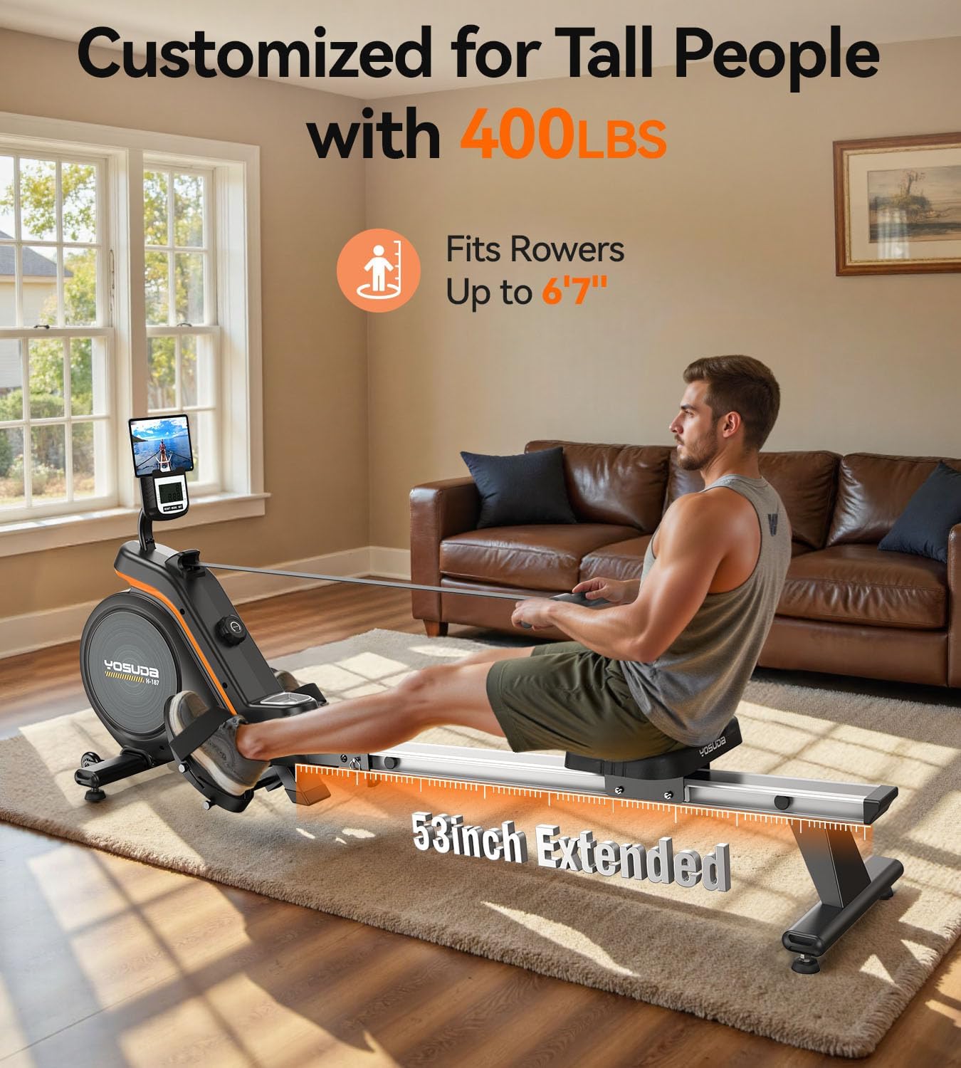 YOSUDA Rowing Machine for Home, Magnetic Rower Machine for Beginners to Athletes, Use with Resistance Adjustment Function, Bluetooth, App Supported, LCD Monitor, and Comfortable Seat Cushion - Image 4