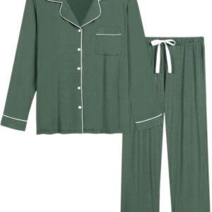 Joyaria Womens Bamboo Viscose Pajama Sets Long Sleeve Button Down Cooling Sleepwear Soft Comfortable Pj Pants Set for Women