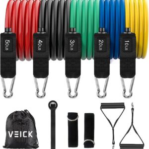 VEICK Resistance Bands Set, 10-150 LBS Stackable Exercise Bands with Handles, Ankle Straps & Door Anchor, Workout Bands for Home Gym, Yoga, Pilates, Physical Therapy for Men Women