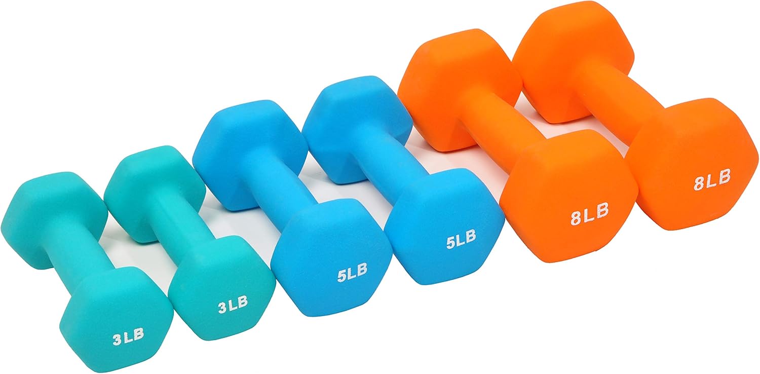Fitvids Set of 6 Neoprene Dumbbell Hand Weights, Set with Rack: 3/5/8 Pairs - Image 3