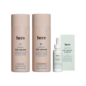 hers Full Volume Shampoo & Conditioner Set - Volumizing Set for Women- Adds Volume & Shine - Coastal Cedar Citron - 2 x 6.4 oz & hers Minoxidil 2% Topical Serum Solution, Hair Regrowth Treatment, 2 oz
