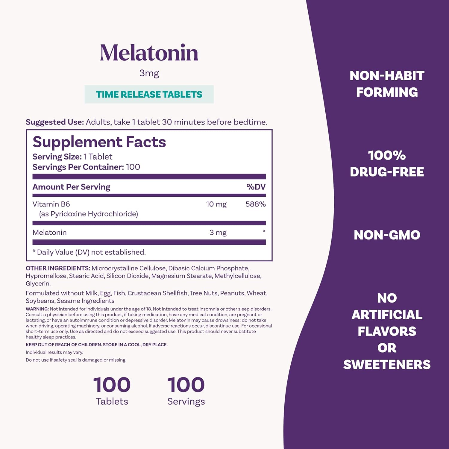 Natrol Melatonin 3 Mg Time Release, Dietary Supplement to Minimize Wake Ups, Nighttime Sleep Aid, 100 Tablets, Up to a 100-Day Supply - Image 6