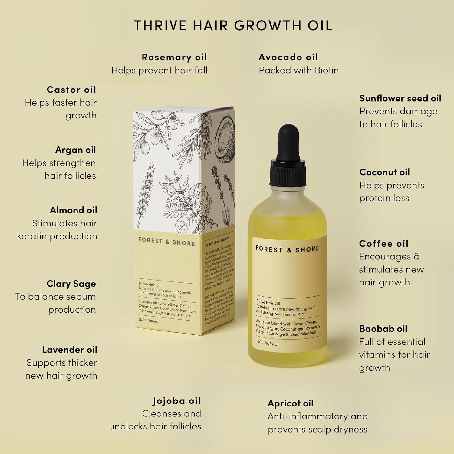 Forest & Shore Hair Growth Oil, 100% Natural, with Caffeine, Biotin, Castor , Argan & Rosemary, Effective Serum for Damaged Hair - Image 5