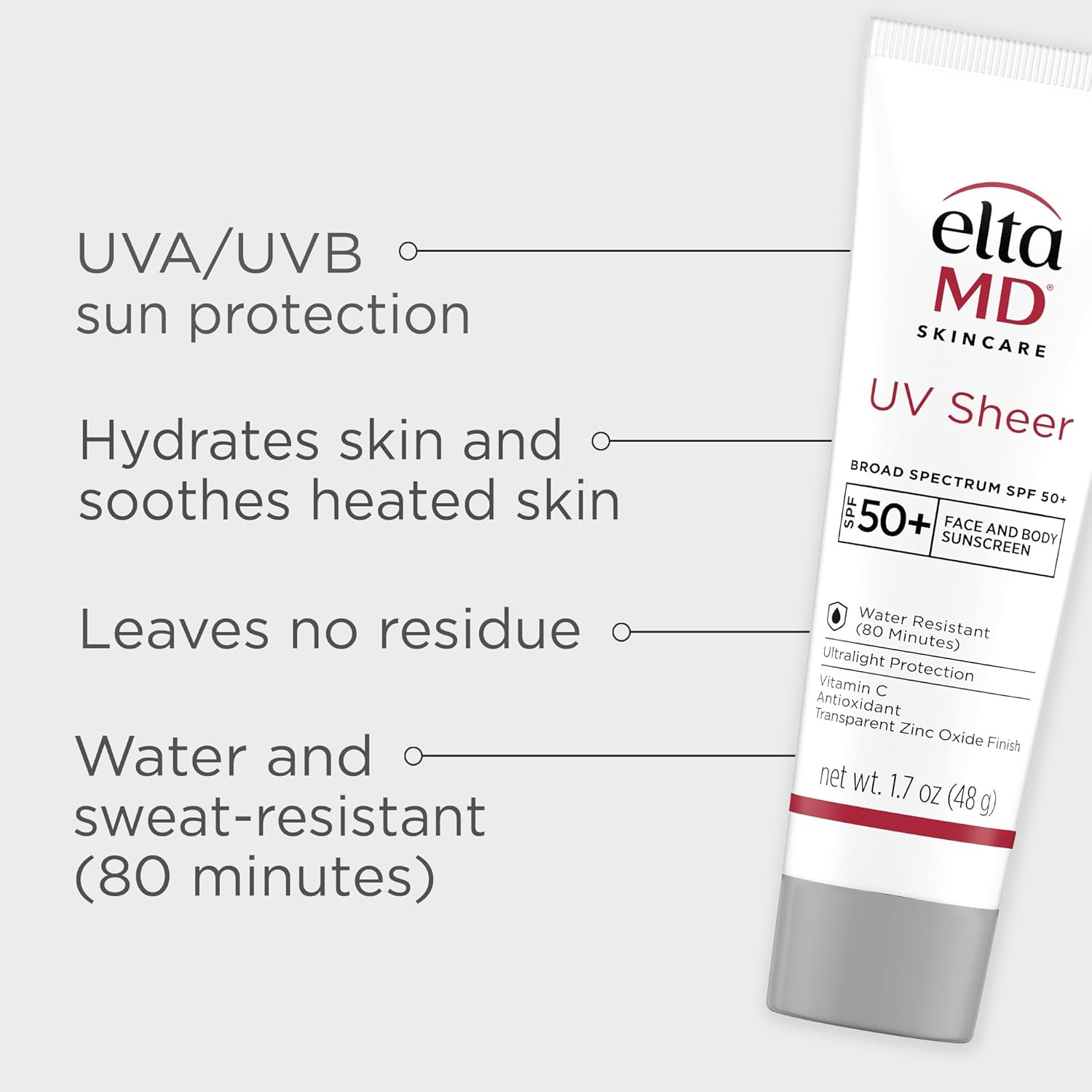 EltaMD UV Sheer Face and Body Sunscreen SPF 50+, No White Cast Sunscreen with Transparent Zinc Oxide and Hyaluronic Acid, Moisturizes and Protects - Image 3