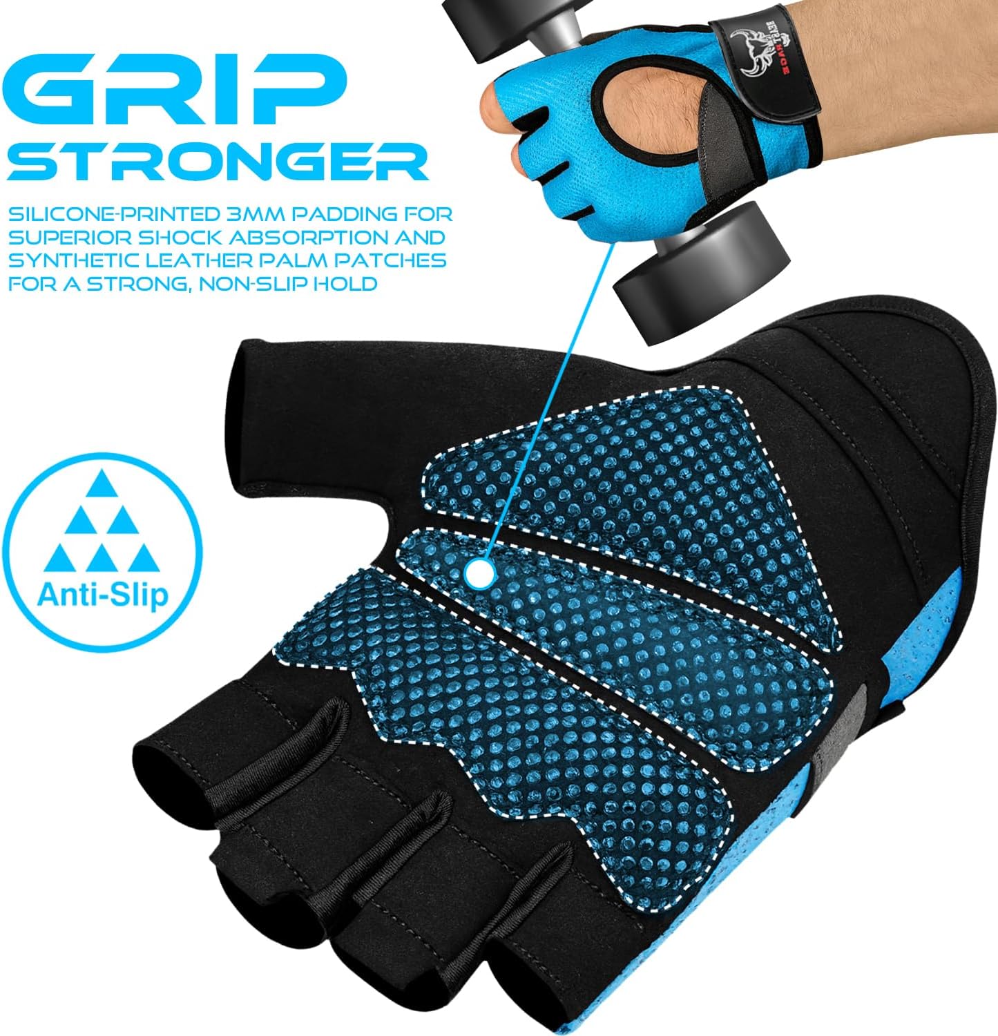 BEAST RAGE Fingerless Weight Lifting Gloves with Palm Protection Padding, Breathable Lightweight Gym Gloves for Men, Women, Weightlifting, Cycling, Exercise, Training Pull Up - Image 4