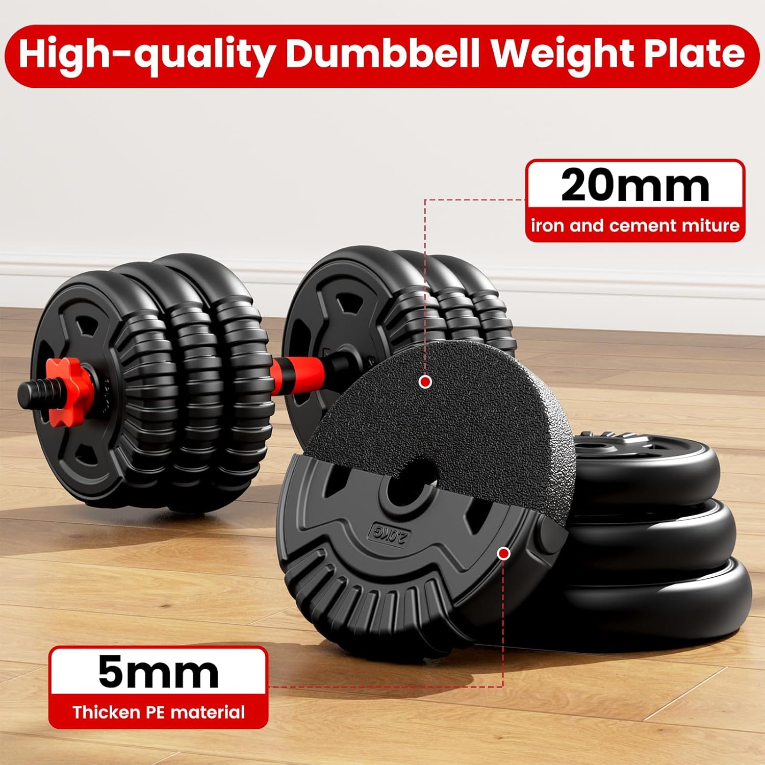 Adjustable Dumbbell Set, 22/33/45/70/90lbs Free Weight Set with Connector, 5-in-1 Dumbbell Set for Barbells, Kettlebells, Push up Stand, Weight Plate, Fitness Exercises for Home Gym Suitable Men/Women - Image 6
