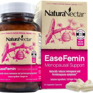 NaturaNectar - EaseFemin Menopausal Support Supplements for Women - Estrogen-Free Red Bee Propolis Capsules for Hot Flashes & Night Sweats - Natural and with Proprietary Calming Herbal Blend (30pcs.)