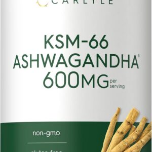 Carlyle KSM-66 Ashwagandha Root Extract 600mg | 120 Vegan Caplets | Supplement with L-Theanine | Non-GMO, Gluten Free
