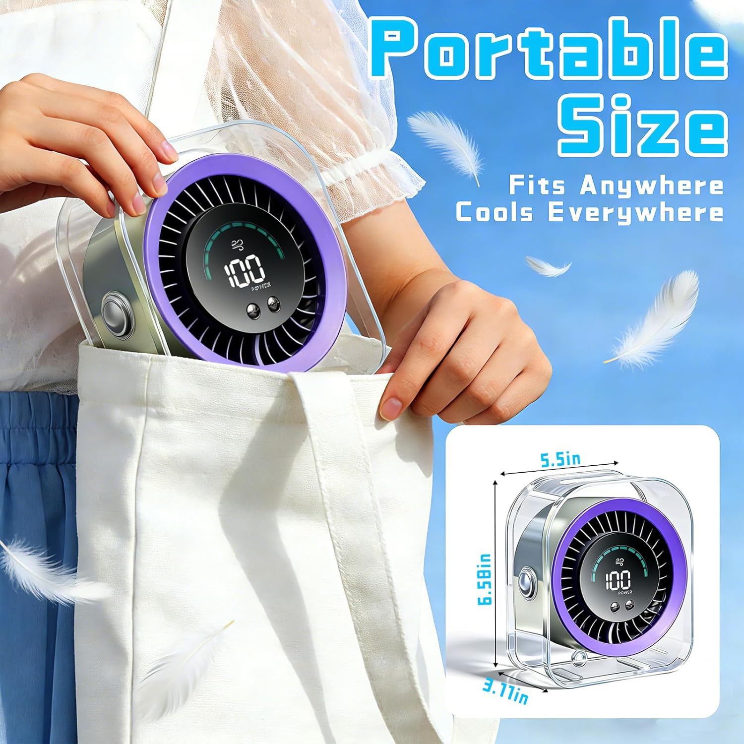 FOWSEEK Rechargeable Desk Fan Small Quiet, 4000mAh Portable USB Table Fan with 100 Speeds, 360° Adjustable, LED Display, Desktop Personal Cooling Fans for Bedroom Camping Office Travel - Purple - Image 8