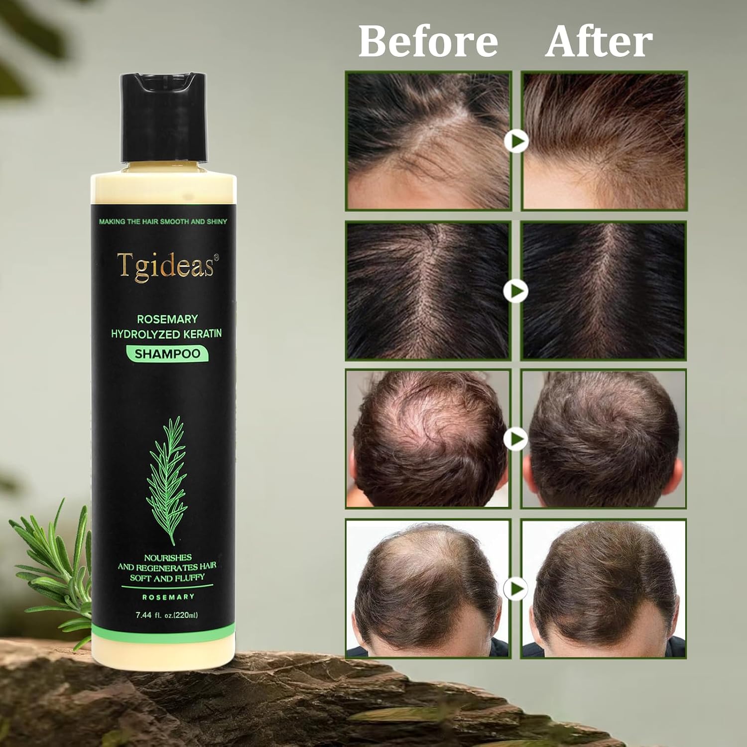 Tgideas Organic Rosemary Hair Growth Shampoo for Women and Men-Natural Thickening & Strengthening Shampoo with Hydrolyzed Keratin for Thinning Hair & Hair Loss 7.4 fl.oz - Image 3