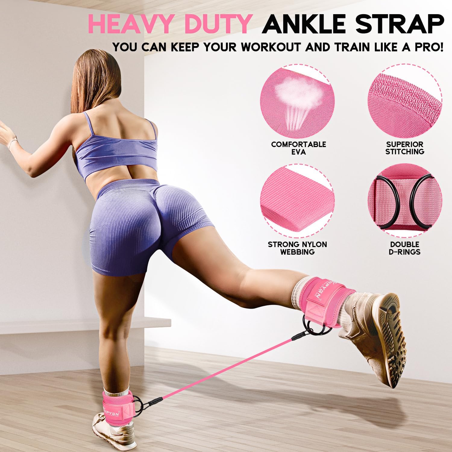 HPYGN Ankle Resistance Bands, Ankle Bands for Working Out with Cuffs, Resistance Bands for Leg Butt Training Workout Equipment for Kickbacks Hip Gluteus Training, Ankle Strap with Exercise Bands - Image 5