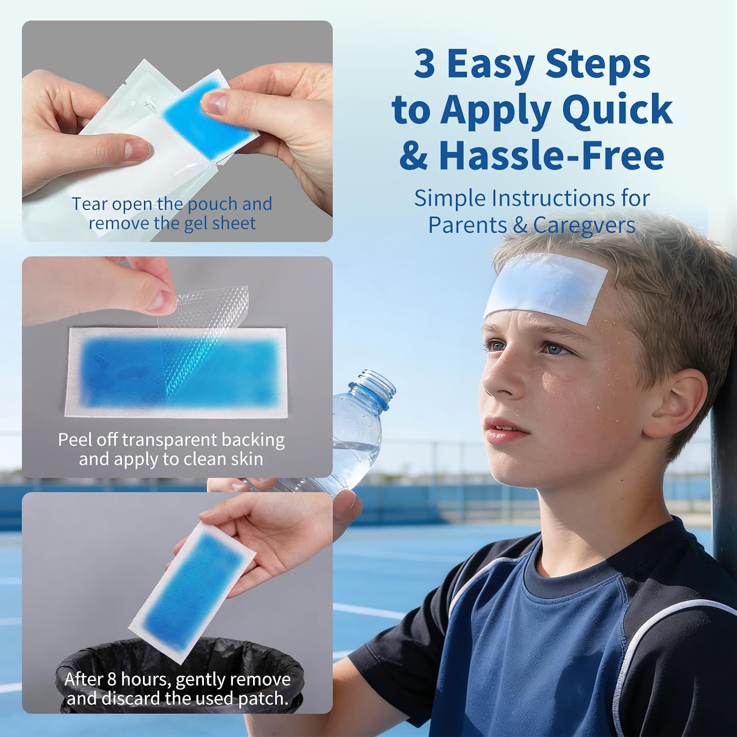 Cooling Gel Sheets for Forehead and Neck, Mint Scent - Single Pre-Moistened Patch 5 x 2 Inch, No Refrigeration Needed, Individually Wrapped, Non-Greasy, Portable for Adults and Kids - Image 7