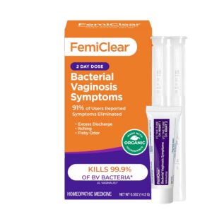 FemiClear Bacterial Vaginosis Symptoms Ointment, 2-Day Dose, 0.5 Oz, Fast-Acting Vaginal Relief for Odor, Itching & Discharge, Supports pH Balance & Vaginal Health, All-Natural & Organic Ingredients