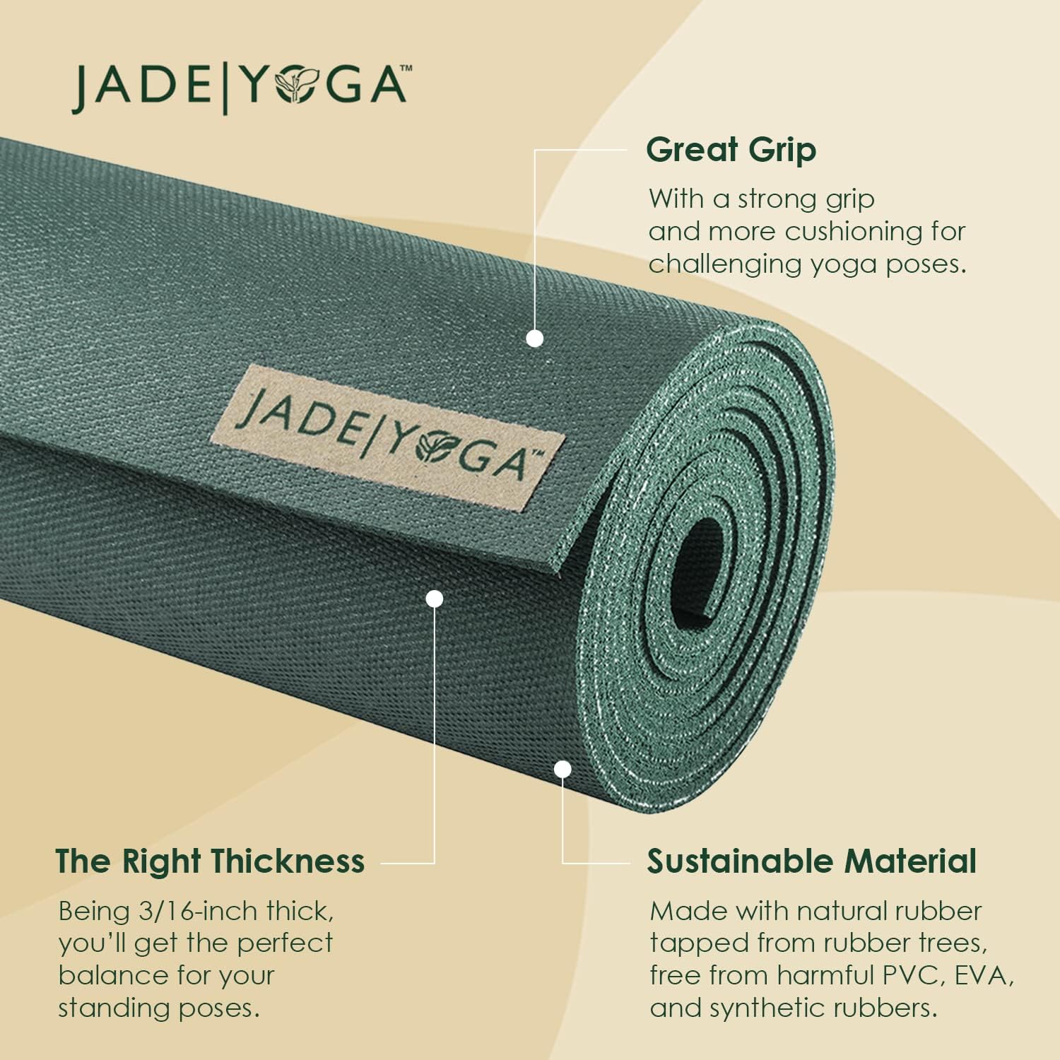 JadeYoga Harmony Yoga Mat - Durable & Thick Gym Fitness Mat, Non-Slip Natural Rubber Yoga Mat - Home Exercise & Stretching Mat, Workout Mat - Yoga, Pilates & Meditation for Women & Men - Image 3