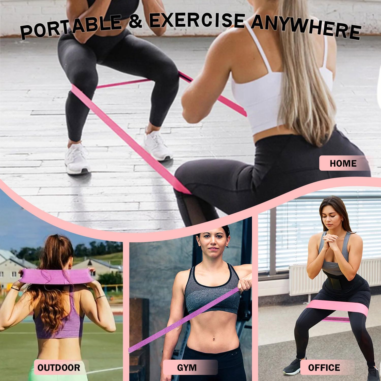 KANGFITER Long and Short Fabric Resistance Bands with Door Anchor, Non-Slip Stretch Booty Bands for Working Out Women & Men, Loop Exercise Elastic Bands for Home Physical Therapy Yoga Pilates - Image 5