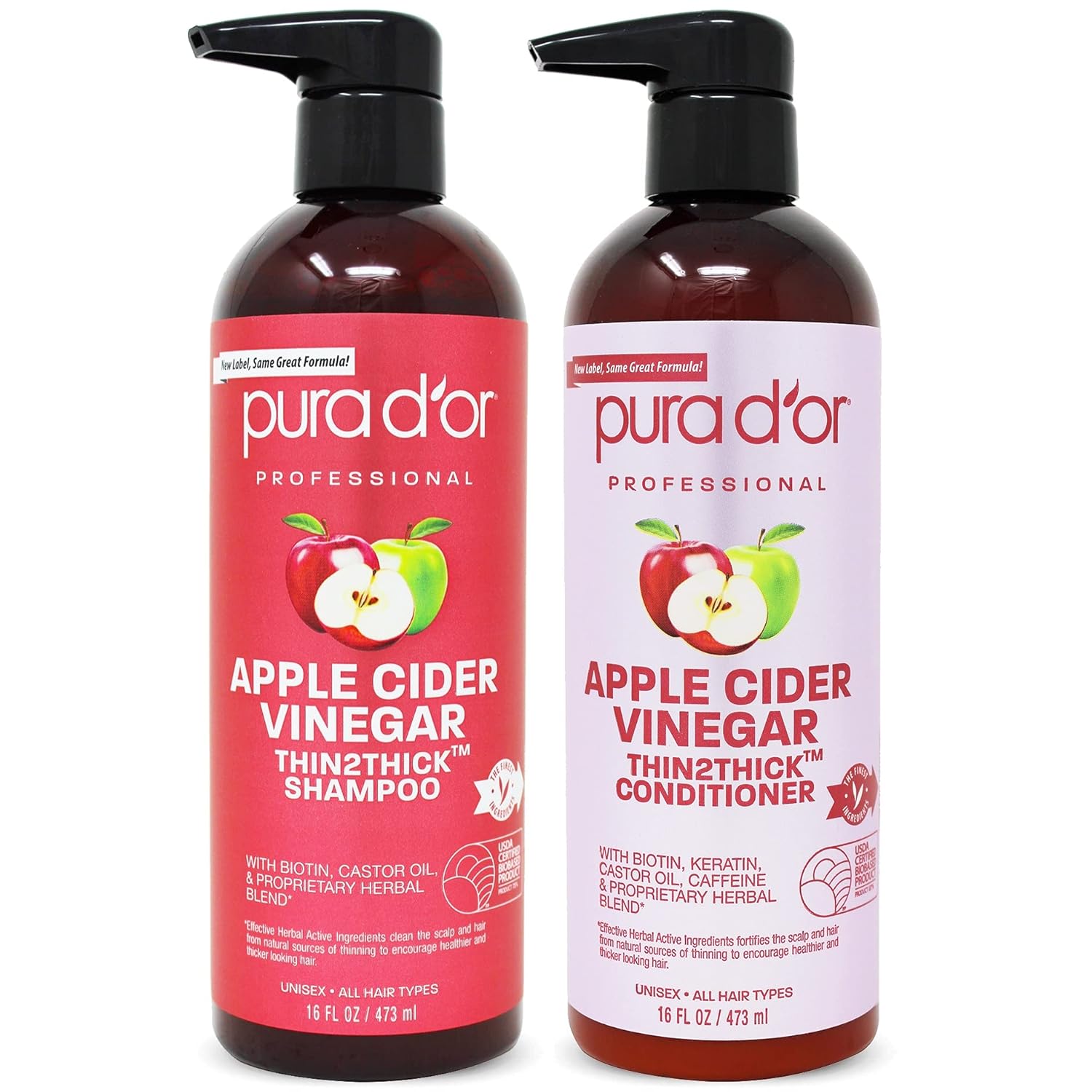PURA D'OR Anti-Thinning Advanced Therapy Biotin Shampoo & Conditioner Hair Care Set & Apple Cider Vinegar Thin2Thick Set (16oz x 2) ACV Shampoo & Conditioner, Clarifying - Image 5