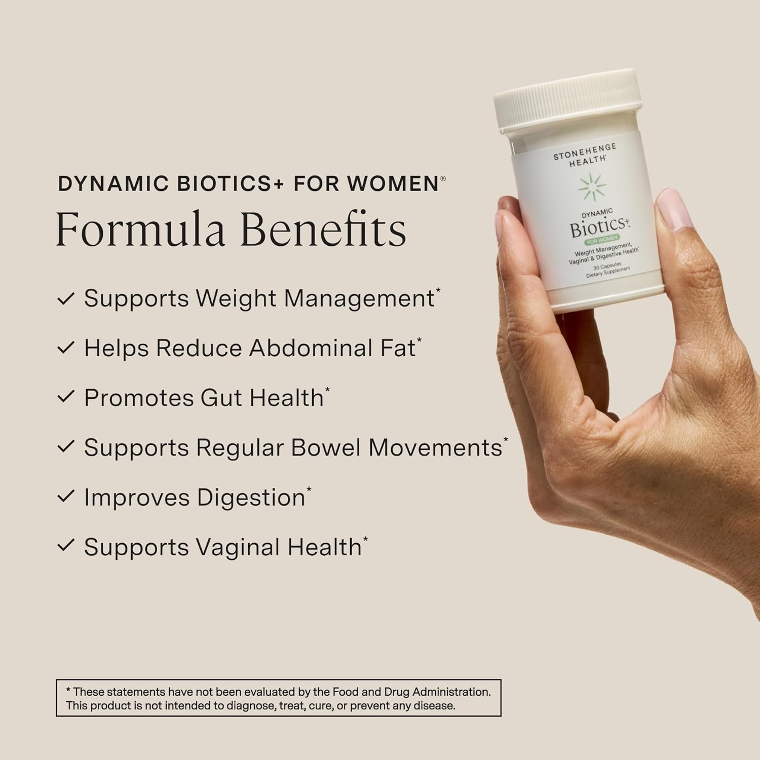 Stonehenge Health Biotics for Women Probiotic 70 Billion CFU, 24 Strains + Prebiotic Fiber, Weight Management, Focus & Mood, Digestive, Vaginal & Immune Support, Non-GMO, 30 Delayed-Release Veg Caps - Image 2